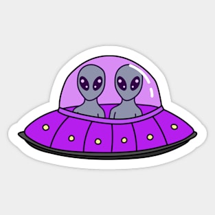 Cute Aliens in Their Ufo Flying Saucer Sticker